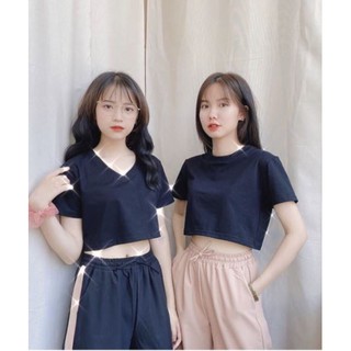 Áo croptop cổ tim trơn 01 nữ