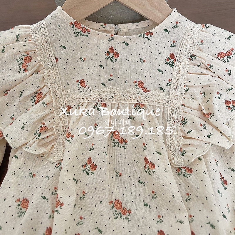 Bodysuit Dài Tay Kèm Mũ Ren Bèo Cánh Tiên Hoa Hồng Baby Sinh Nhật / Thôi Nôi Cho Bé Gái size 8 -15kg [Jennybebe]