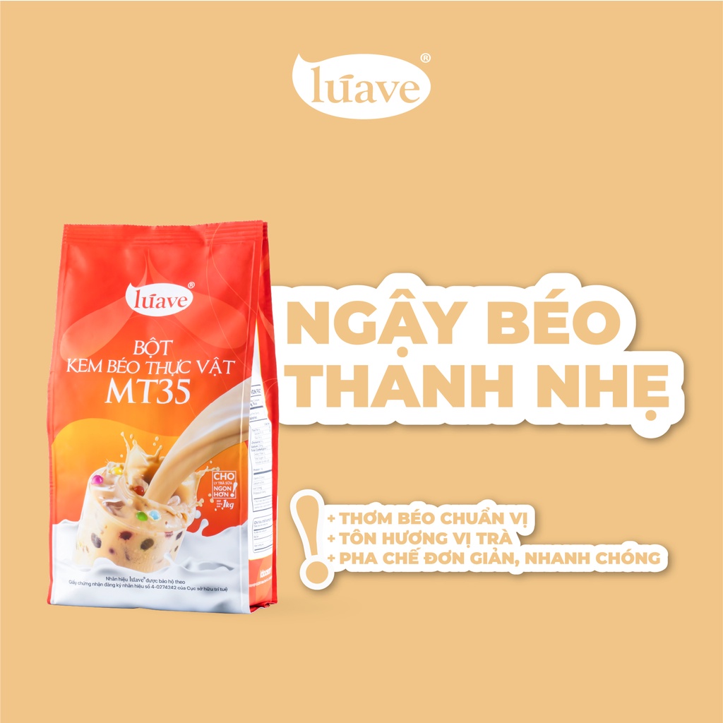 Bột MT35 Kem Béo Thực Vật LÚAVE 1kg (Bột Kem Béo Pha Trà Sữa, Ngậy Béo, Thanh Nhẹ, Thơm Trà, Phù Hợp Nhiều Loại Trà)