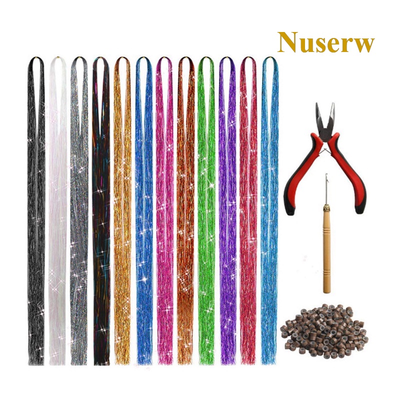 Bộ Tóc Giả Nối Dài 46cm Kèm 2400 Sợi Kim Tuyến Cho Nữ