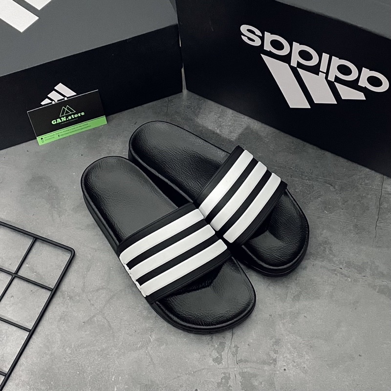 DÉP ADIDAS NEO BÁNH MÌ ĐEN 3 SỌC TRẮNG - Siêu phẩm chống thấm, nhẹ êm bền đẹp