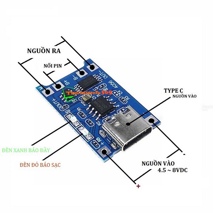 Mạch Sạc Pin 1A Có Bảo Vệ TC4056 Type C