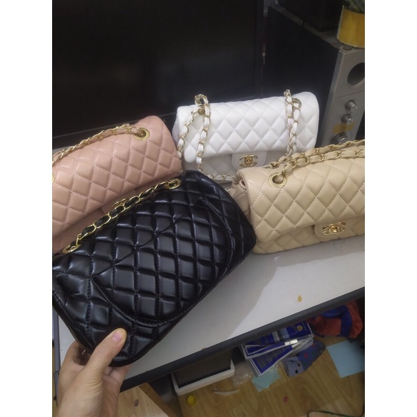 Túi Xách Nữ Classic thêu ô trám Hai Nắp Da Bóng Siêu Hot TN115