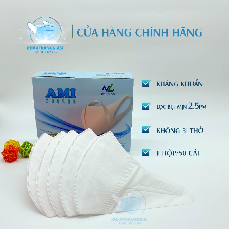 (Hộp 50 chiếc) Khẩu trang 3D Ami công nghệ Nhật Bản hộp 50 chiếc