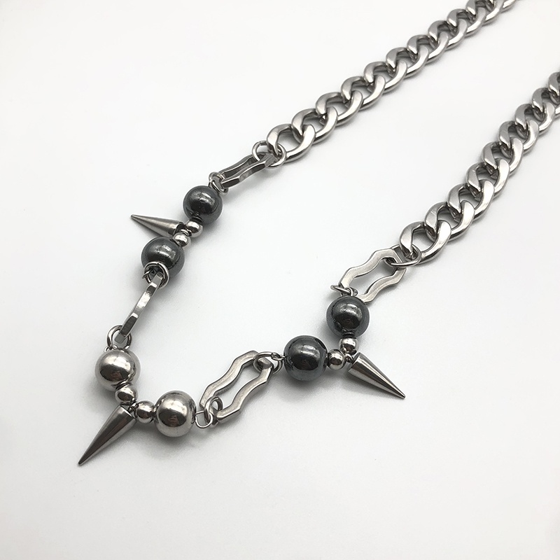 Vòng cổ Thép Titan Đính Hạt Tròn Đen Phong Cách punk