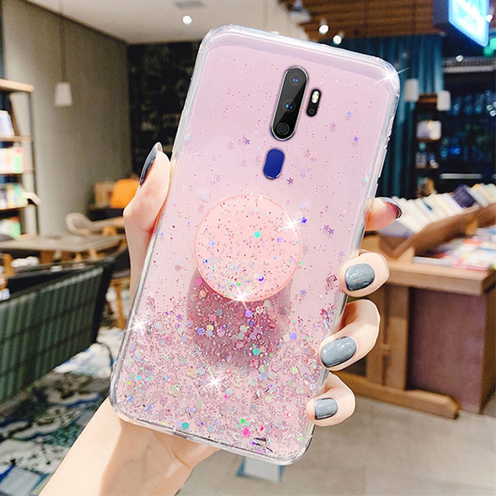 Ốp Lưng Silicone Trong Suốt Có Giá Đỡ Hình Kim Cương Lấp Lánh Cho Oppo A5 2020 A9 2020 A73 A53 A31 A93 A52 A72 A92 A7 A5S A12 Z 4f 4  4 Pro  4z