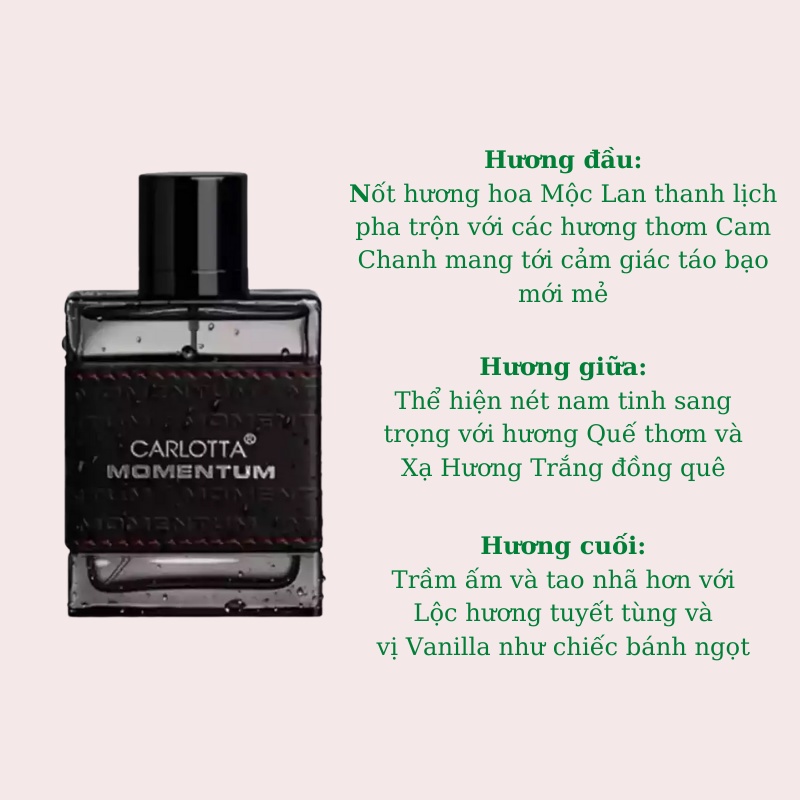 Nước Hoa Nam Carlotta Momentumn 100ml Thơm Lâu 12h Hương Thơm Đẳng Cấp Phái Mạnh Dầu Thơm Nam