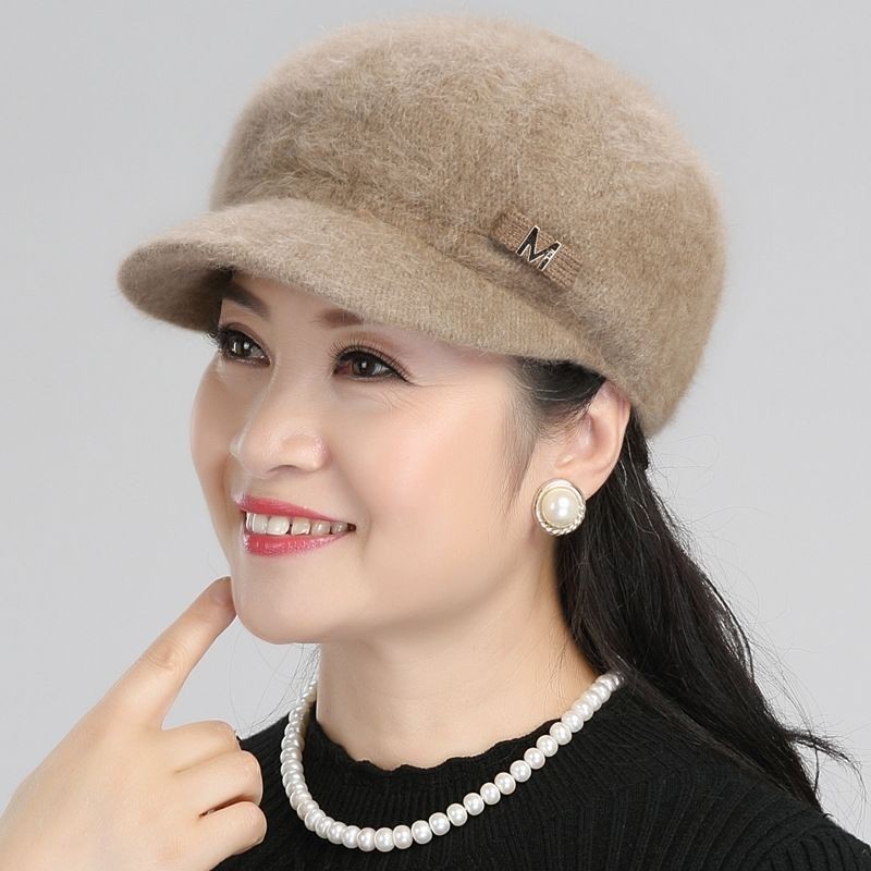 mũ trung niên và người già mùa đông, len thỏ nữ, bà già, mẹ niên, nồi dệt kim cashmere thời trang plus