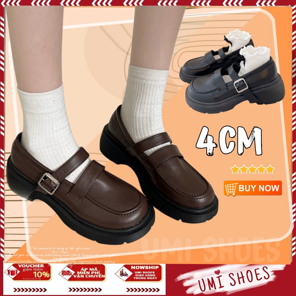 (HÀNG CÓ SẴN Giày Lolita ulzzang vintage oxford mũi tròn khâu viền quai cài da mềm đế bằng 2cm màu đen/nâu đẹp mới xin