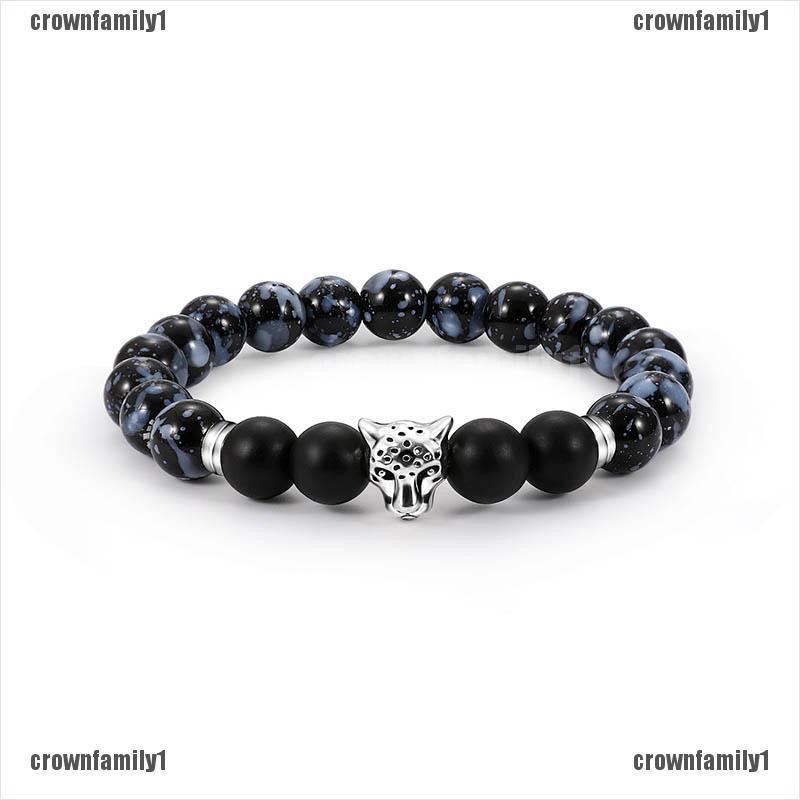 Vòng Tay Chuỗi Hạt Đen Khắc Mã Não Và Da Báo