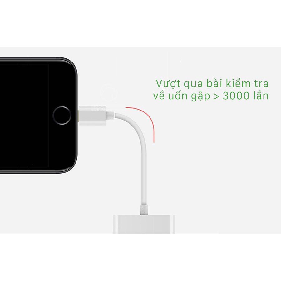 Cáp chuyển đổi tai nghe iP dẹt sang tai tròn 3.5mm. Jack chuyển tai nghe 2in1 FULL CHỨC NĂNG kết nối Bluetooth