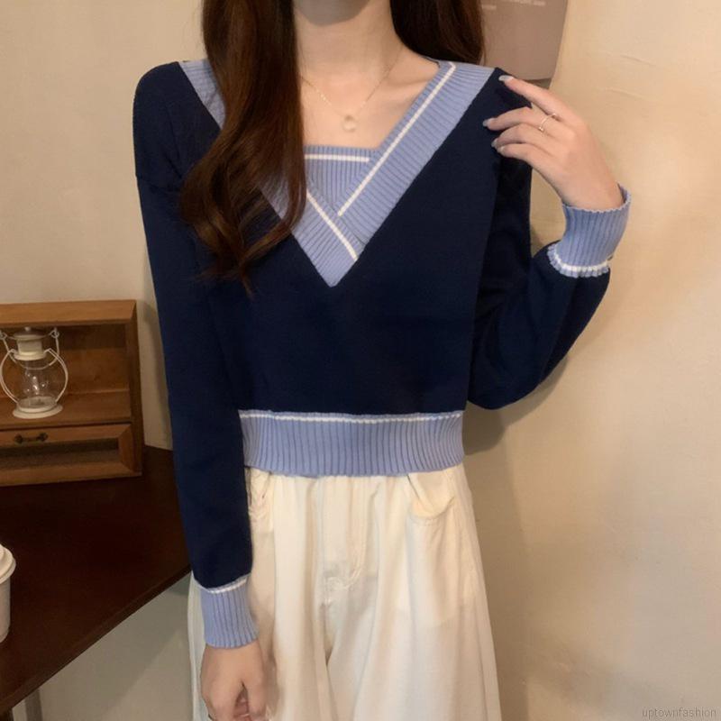 Áo len tay dài cổ chữ V thời trang tùy chọn màu sắc dành cho nữ