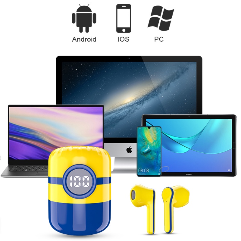 Tai nghe không dây hình Minion hoạt hình chất lượng cao cho Android Ios Tws Bt 5.1