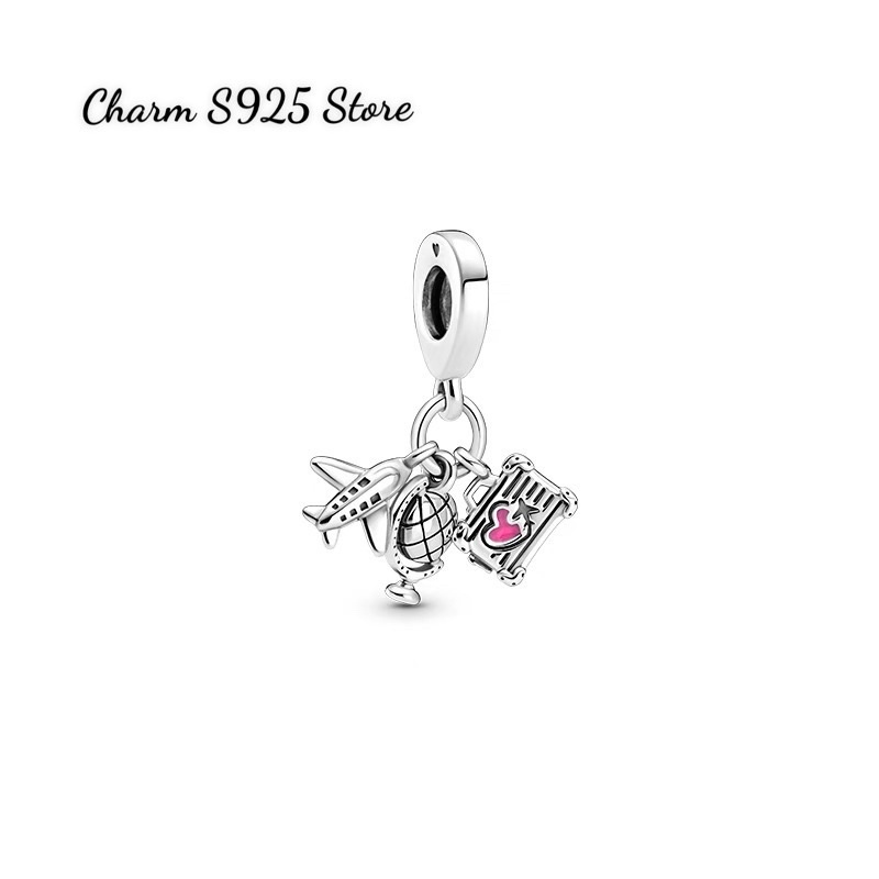charm pan treo hoạ tiết travelling bạc s925 cao cấp