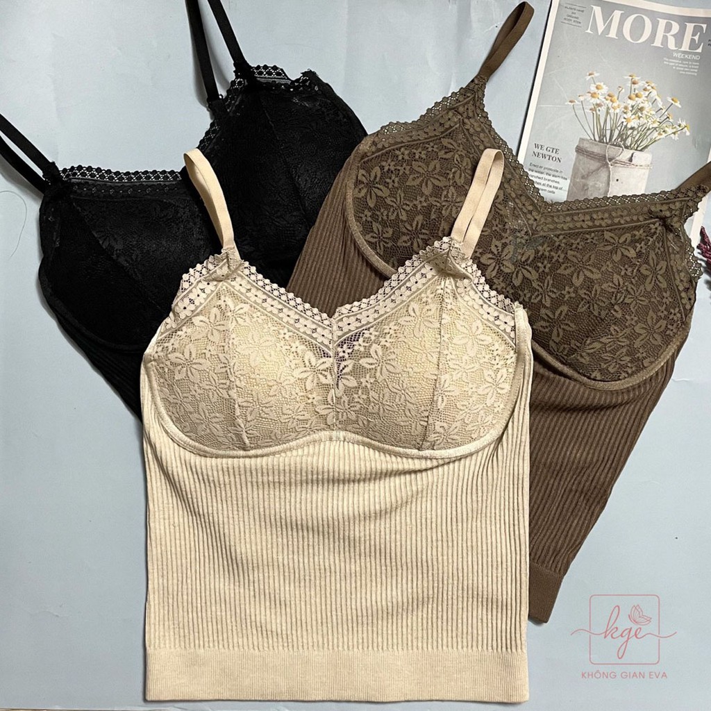 Áo bra 2 dây mảnh , áo ngực bra ren dáng dài không gọng mút mỏng quây ngực chất len tăm 6718