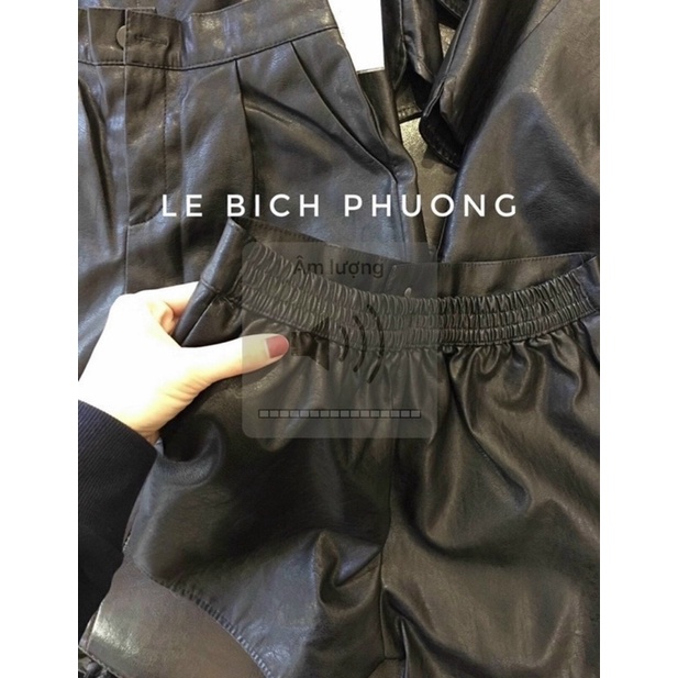 Quần sooc da trơn cạp chun sau hàng QC