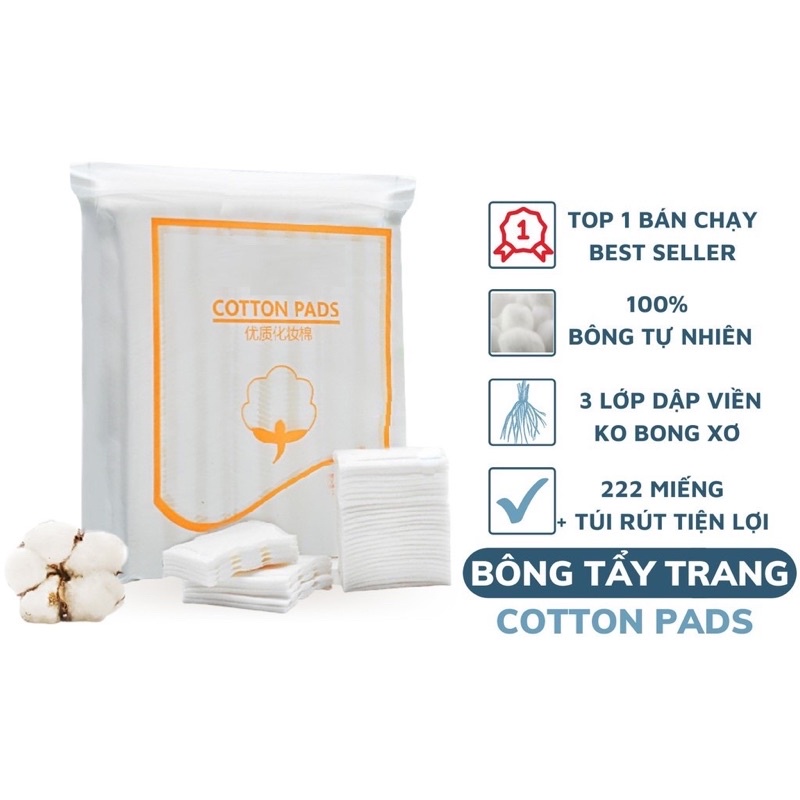 Bông Tẩy Trang Cotton Pads 222 miếng chuẩn 3 lớp logo con mèo