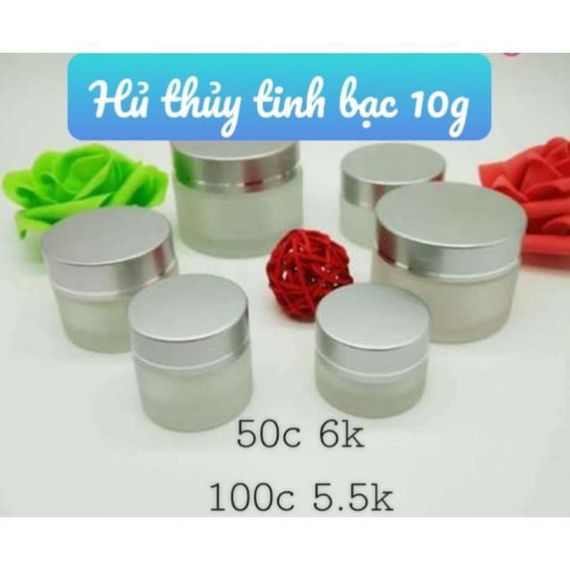 Hủ Đựng Kem ❤ SIÊU RẺ ❤ Hũ Chiết Mỹ Phẩm Thủy Tinh Nắp Bạc 5g,10g đựng kem , phụ kiện du lịch