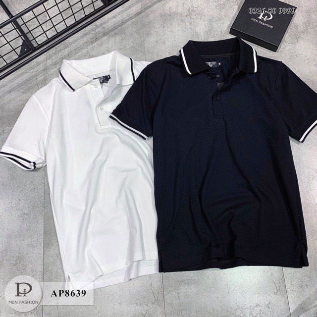 Áo thun nam ngăn tay có cổ 2 áo màu đen + trắng
