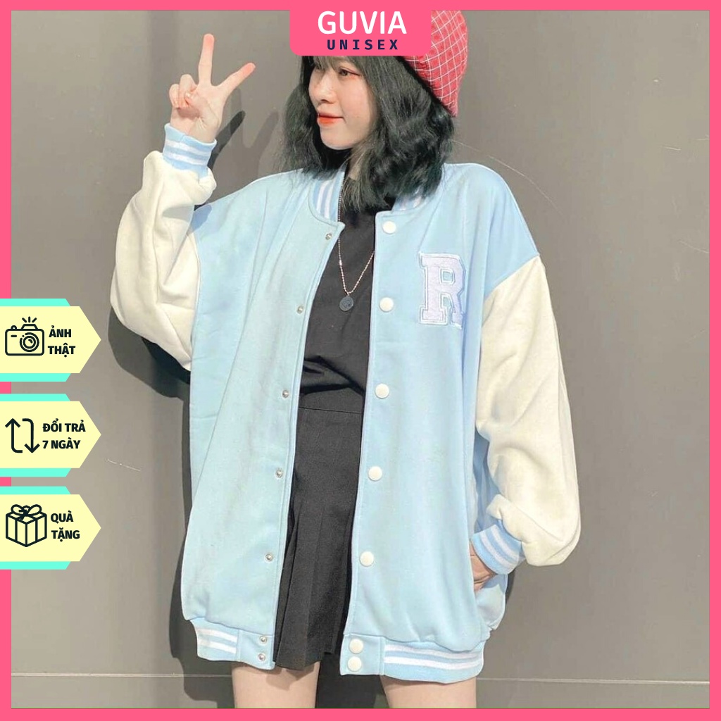 Áo khoác nỉ Cardigan in chữ R form rộng Ulzzang Unisex Áo nỉ nữ Cardigan bomber jacket Guvia Unisex
