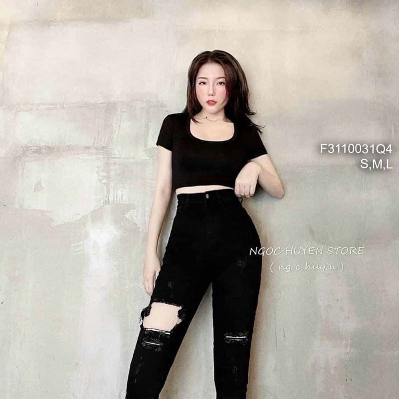 Quần đen jeans ôm rách