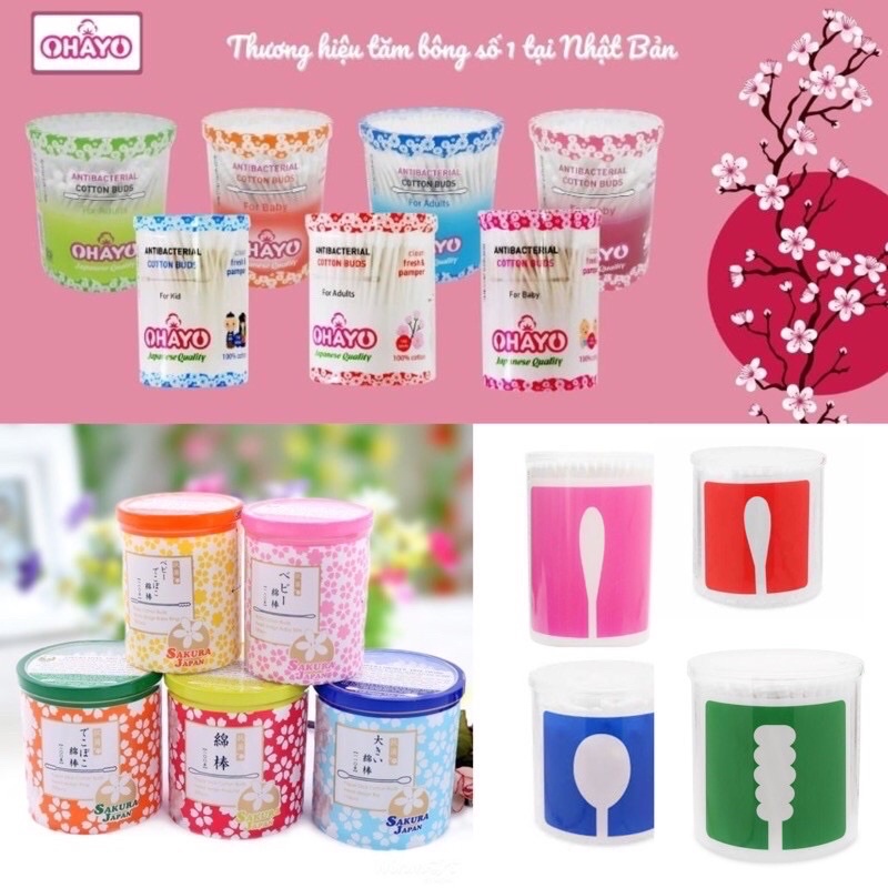 Tăm bông kháng khuẩn Sakura Nhật Bản/ bông ngoáy tai Nhật/ bông tải xoắn