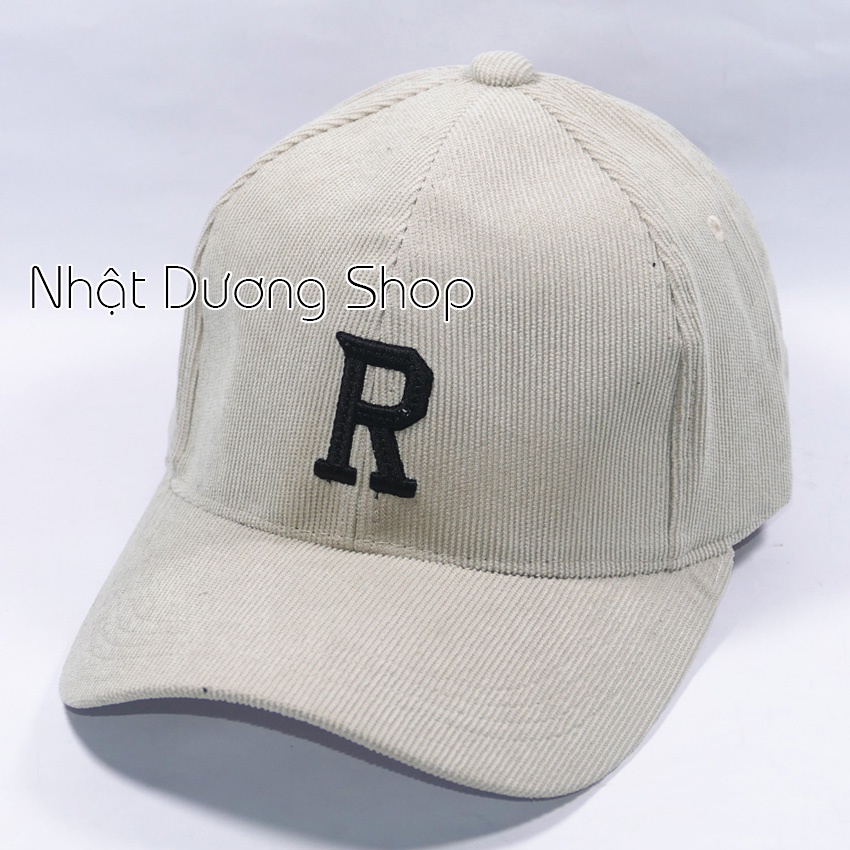 Mũ lưỡi trai ❤️ Nón kết thêu hình chữ R chất liệu nhung tăm cao cấp form unisex nam nữ