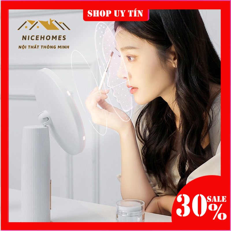 Gương trang điểm thông minh có đèn led cảm ứng, gương để bàn xoay 360 độ nhỏ gọn, tiện lợi decor phòng đẹp NPR21