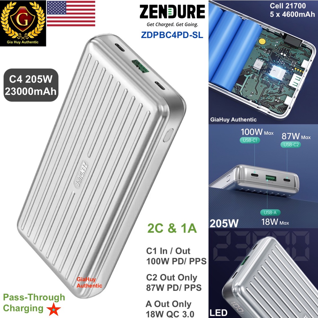 Pin sạc dự phòng ZENDURE C4 ZDPBC4PD-SL 23000mAh 205W 2C-1A  tích hợp PD/ PPS 2.0