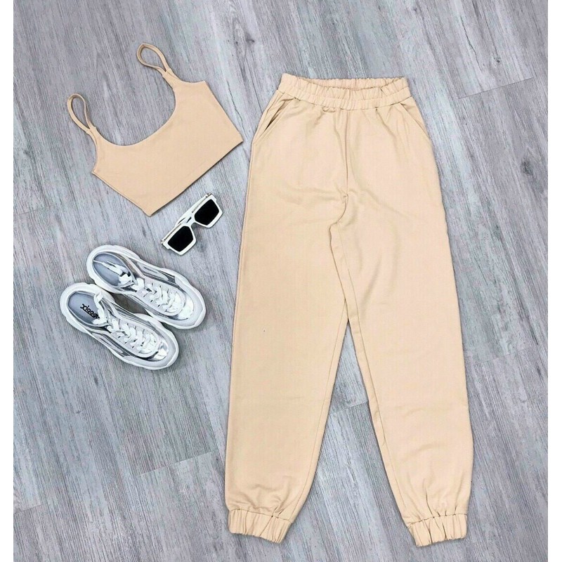 Set bộ thể thao croptop hai dây hai màu đen ,nu