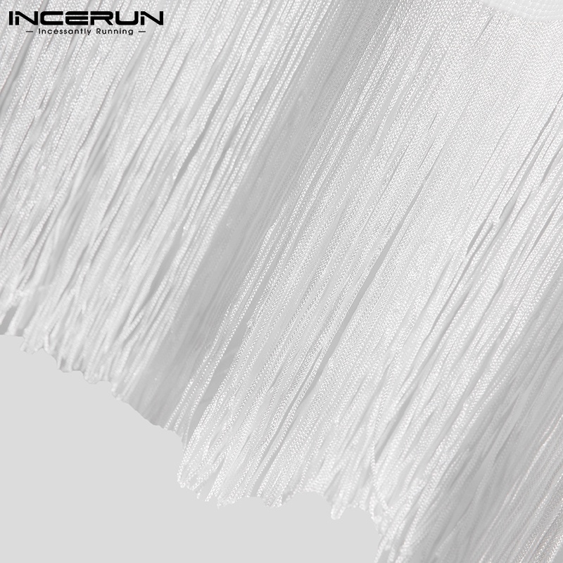 Áo thun tay ngắn INCERUN dáng rộng kiểu lưới phối tua rua thời trang mùa hè cho nam