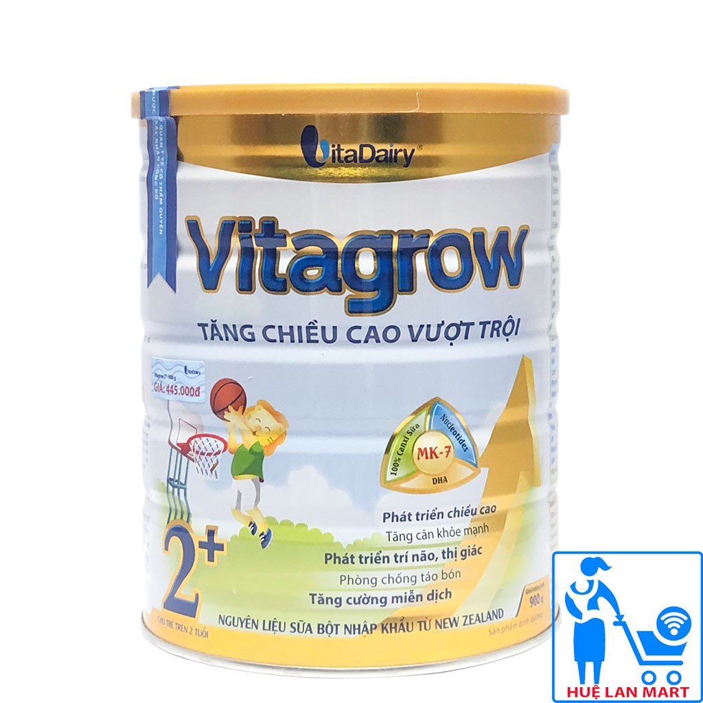 Sữa bột VITADAIRY vitagrow 2+ tăng chiều cao với MK7 hộp 900g