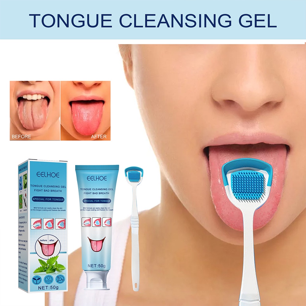 Bộ Gel Làm Sạch Lưỡi EELHOE Kèm Cọ Silicone Làm Sạch Lưỡi Chăm Sóc Răng Miệng ,Gel Làm Sạch Lưỡi Bảo Vệ Răng Khỏi Mùi Hôi Hiệu Quả 50g