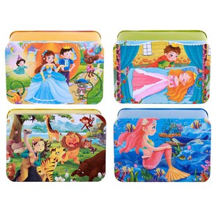 Bộ tranh ghép hình (puzzle) 60 miếng cho bé (hộp sắt)