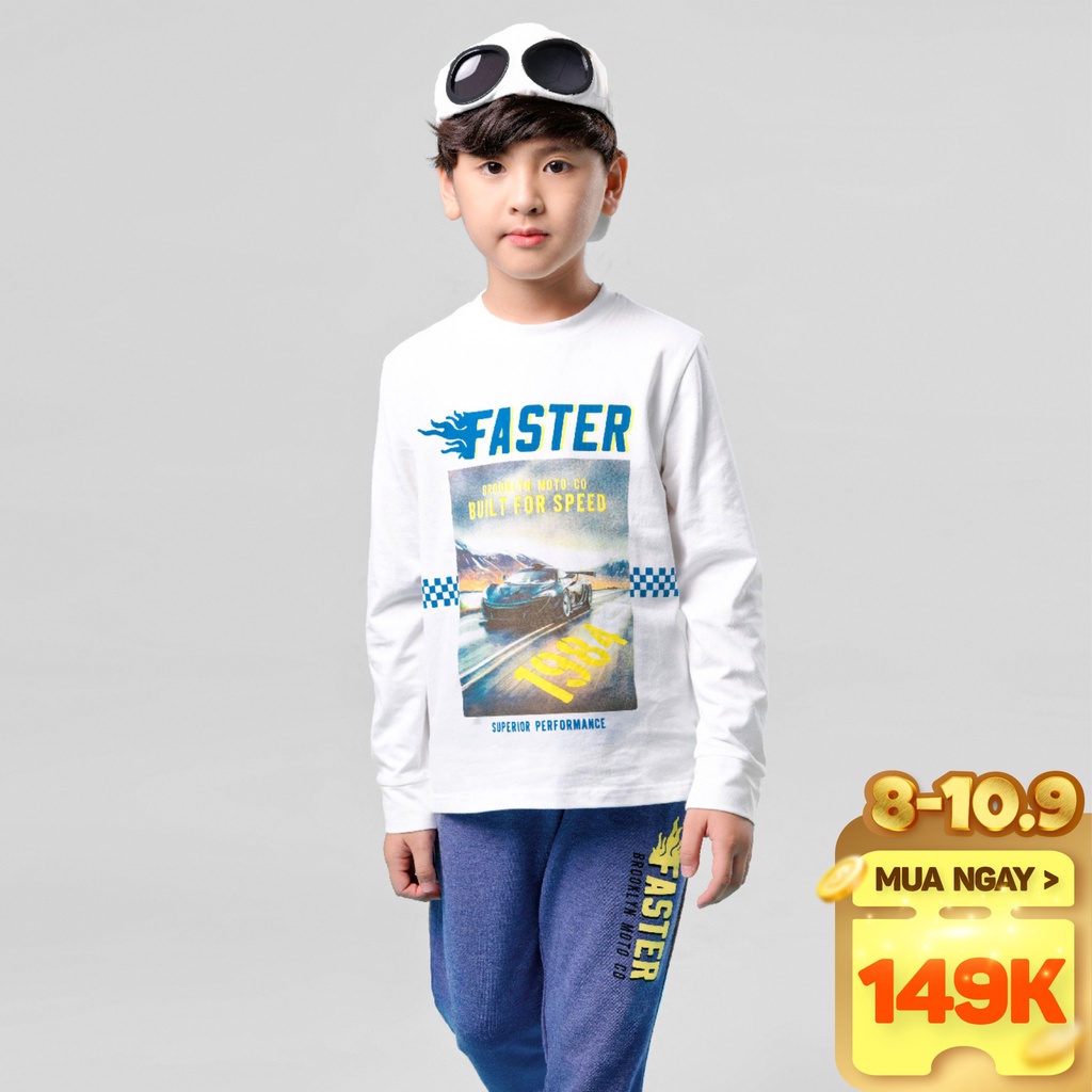 Bộ dài tay bé trai BIGFOX - MISS MEOW size đại, bộ thu đông cho bé phong cách Âu Mỹ hình in FASTER 10 - 37 kg QATE