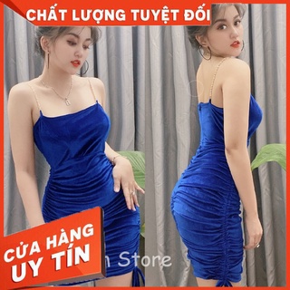 ✔️hienphamstore✔️ Đầm 2 dây rút nhúng, phối xích, rút dây bên hông - DN7146