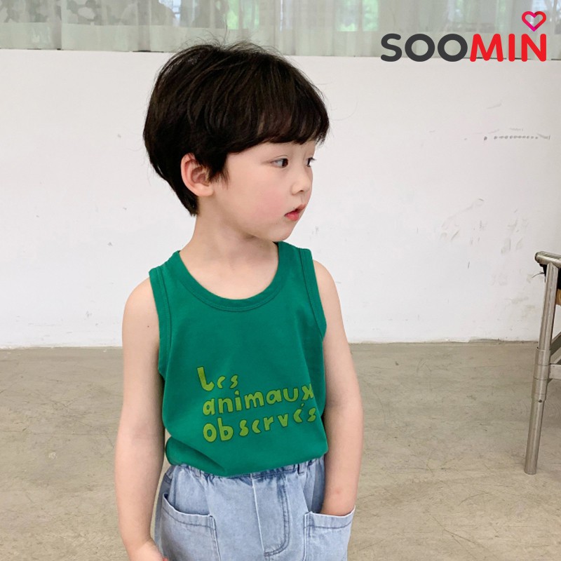 Áo ba lỗ sát nách cho bé trai 1 - 5 tuổi chất cotton Soomin Kids 8 đến 22 kg QATE H11