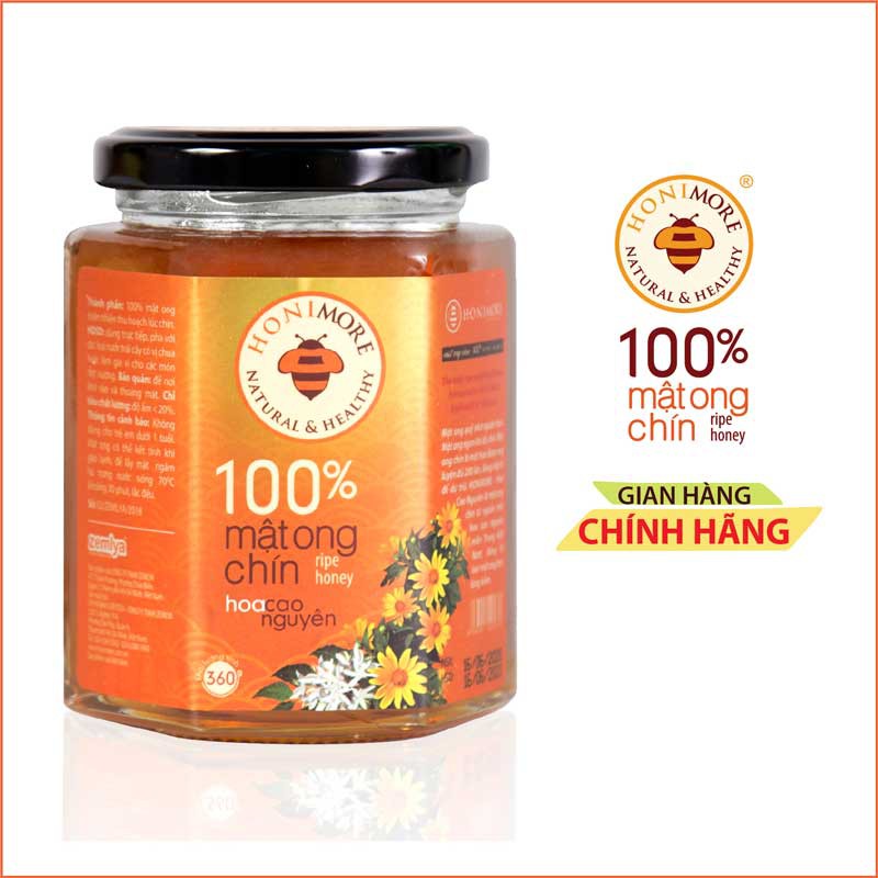 Mật ong rừng nguyên chất Honimore hoa cao nguyên 360g - tăng cường sức đề kháng, làm đẹp da, bồi bổ sức khỏe