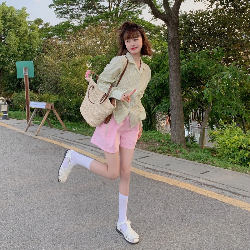 Áo sơ mi SUXI tay dài dáng rộng kẻ sọc phong cách Hàn Quốc thời trang mùa hè cho nữ