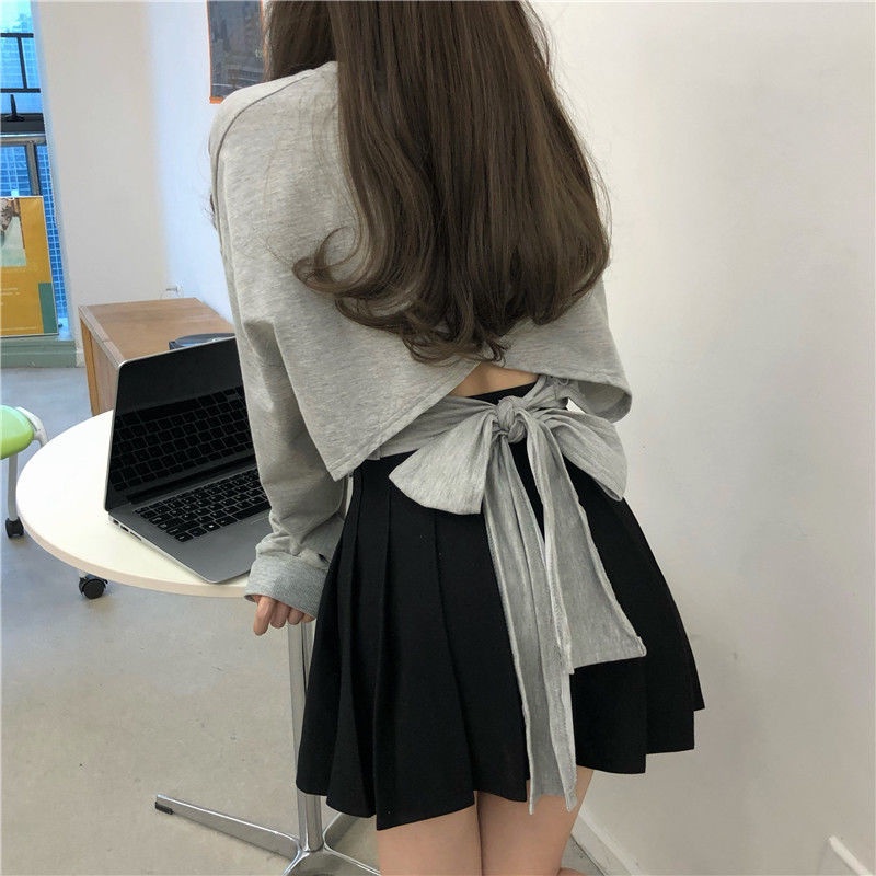 Áo sweater tay dài dáng rộng phối dây buộc phong cách Hàn Quốc thời trang cho nữ