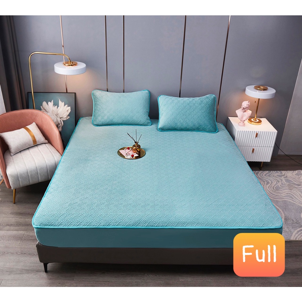 Bộ Ga Gối Trần Bông Nỉ Nhung Hoạ tiết chữ Vạn cao cấp, thảm ga nỉ nhung dùng mùa đông ấm áp - kích thước 1m6; 1m8; 2m2