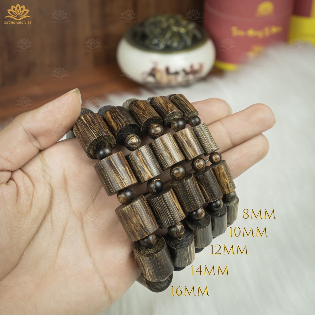 Vòng Tay Trầm Hương Trụ Trúc Sánh Chìm - Trầm Sánh Ghép Xưởng Mộc Việt Size 8 - 16mm