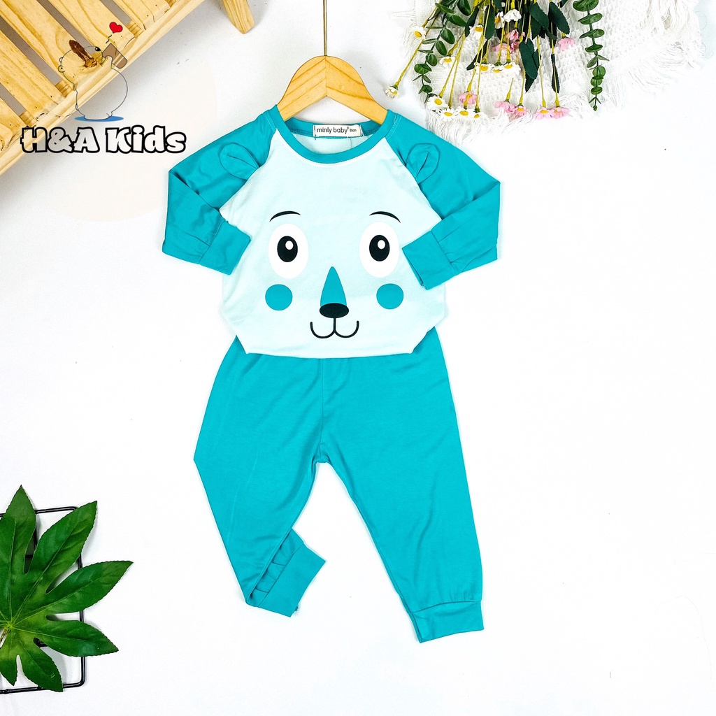 [Bé 19-33kg] Bộ dài tay thun lạnh ráp lăng mặt thú phối tai thật Minky Mom mềm mịn mát cho bé trai bé gái - HÀNG LOẠI 1