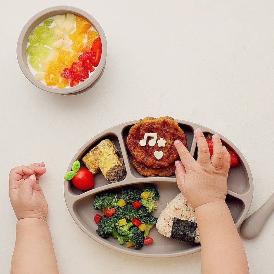 Khay Ăn Dặm Cho Bé Silicone Food Tray Bluemama Cao Cấp Chính Hãng Hàn Quốc, Khay Ăn Dặm Có Chia Ngăn Cho Bé