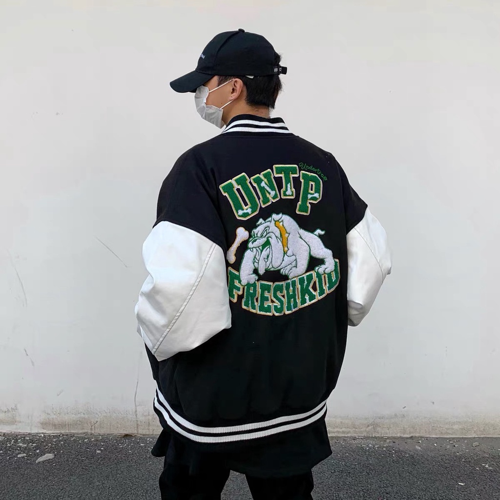 [FREE SHIP] ÁO KHOÁC NỈ BOMBER NÚT BẤM CHÚ CHÓ MẶT XỆ SIÊU YÊU