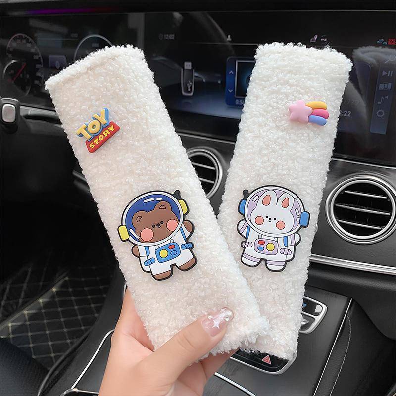Safety Belt Shoulder Pad Lambswool Cute Car Car Interior Set Cartoon Car Safety Belt Protective Case for Women VWXk
