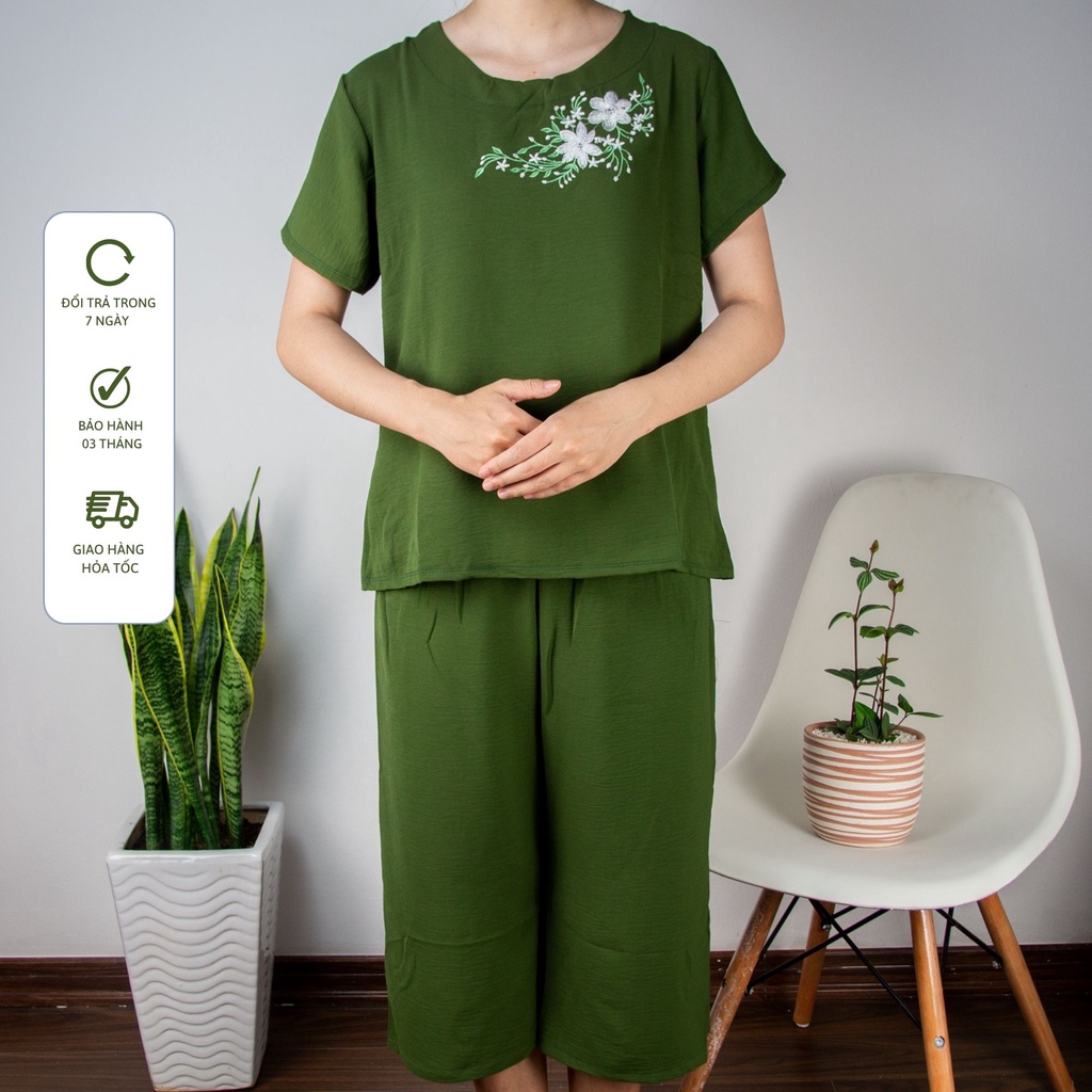 Bộ Đũi Thái Trung Niên Quần Ống Rộng Set Đồ Bộ Trung Niên Mùa Hè Đồ Bộ Trung Niên Vải Đũi