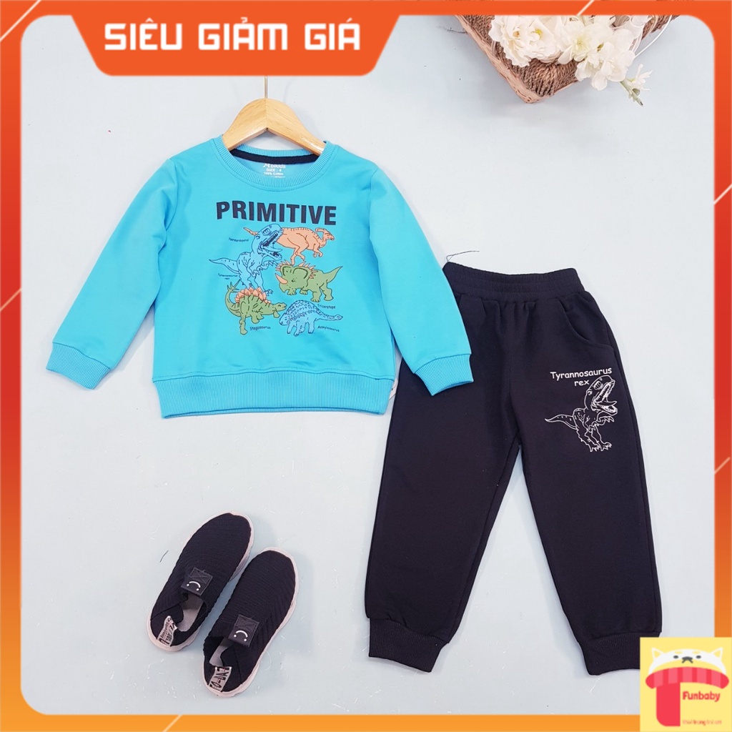 Bộ dài tay bé trai 2-8 tuổi hình khủng long in chữ IMITI, Đồ bộ nỉ cho bé vải nỉ da cá cao cấp không bai xù khỏe khoắn