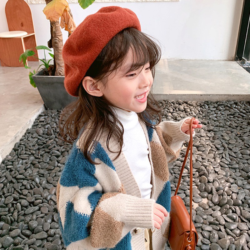 Áo khoác cardigan tay dài cổ chữ V phối nút cài thời trang thu đông xinh xắn dành cho bé gái