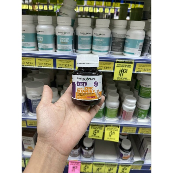 Viên nhai bổ sung kẽm vitamin C cho bé Healthy Care Kids Zinc + Vitamin C 60 viên Úc